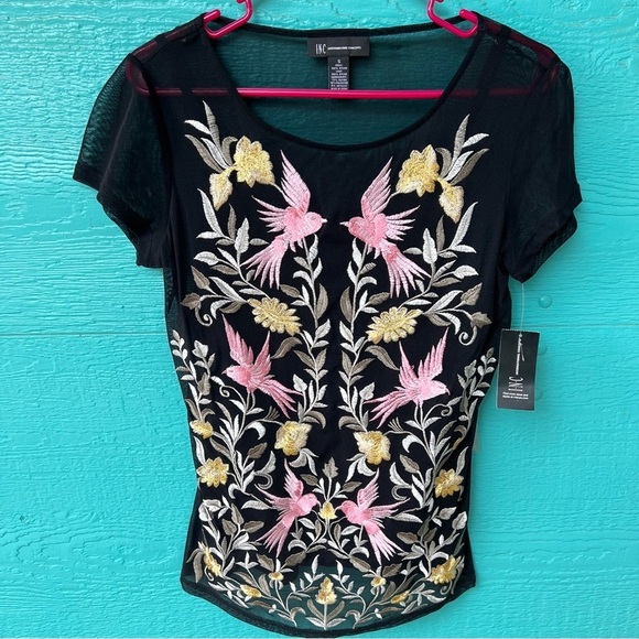 INC BLACK EMBROIDERED ROMANTIC 2 PIECE SHEER BLOUSE SET SIZE SMALL NWT - Picture 1 of 7
